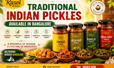 traditional Indian Pickle Rasoi Achaar traditional Indian pickles including mango, jackfruit, karela and green chilli pickle, available in Bangalore with authentic flavours and fresh delivery.